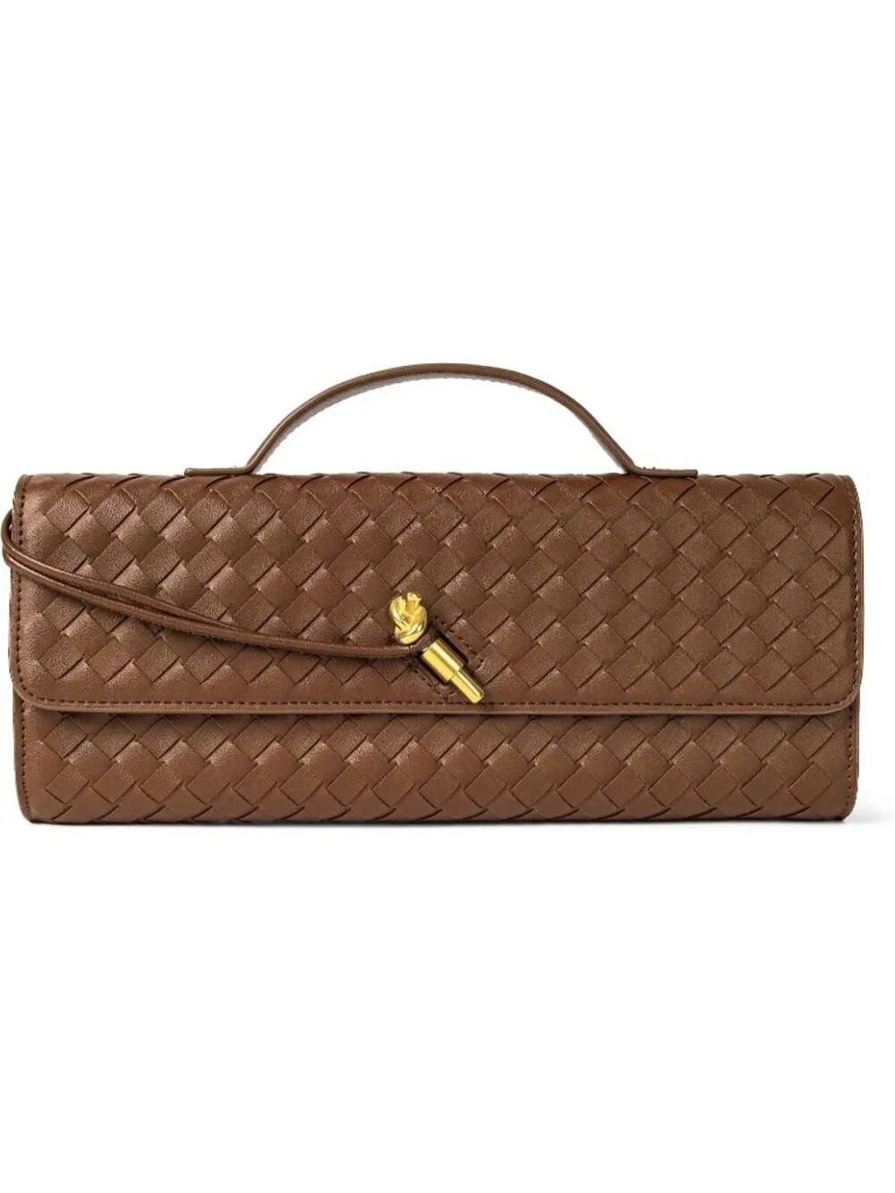 Women Brown Woven Vegan Leather Clutch Purse Formal Evening Crossbody Bag